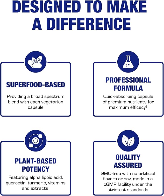 Superfood Based Potent Antioxidant Supplement - Broad Spectrum Herbal Antioxidant Blend with Polyphenols Proanthocyanidins and Green Tea Catechins for Daily Wellness and Immune Support - 30 Servings