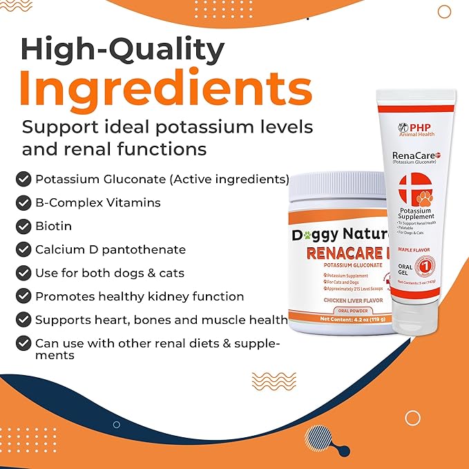 RenaCare K is for Renal K (Potassium Gluconate) Potassium Supplement Gel for Dogs and Cats (15 oz) with Maple Flavor (Made in U.S.A)