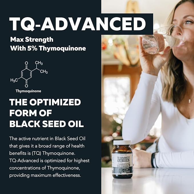 Black Seed Oil Softgels | 5% Thymoquinone - TQ-Advanced® | High Potency - 500 mg per Capsule - 15:1 Concentrate from Nigella Sativa Extract Raw Form Vegan Formula Glass Bottle (60 Softgels)