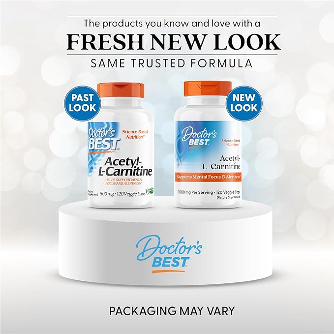 Doctors Best Acetyl-L-Carnitine 1000 mg Per Serving - Acetyl L Carnitine Supplement for Men &amp Women Supports Brain &amp Nerve Cell Function Mental Focus Helps Generate Cellular Energy - 120 Ve