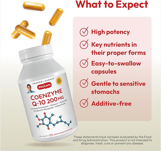 ANDREW LESSMAN Coenzyme Q-10 200 mg 30 Capsules - Essential for Energy Production and Optimum Key Organ Function Anti-Oxidant Support Depleted by Aging Plus B-Complex. Easy to Swallow Capsules