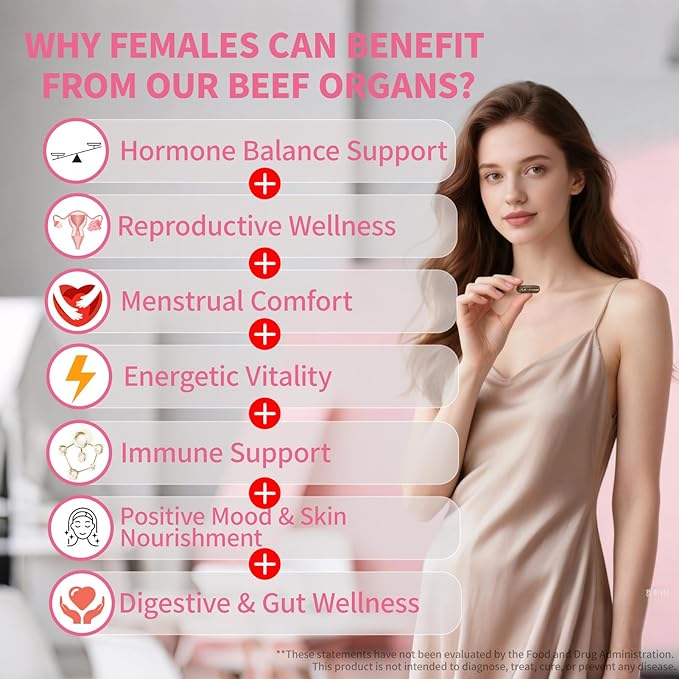 Beef Organ Supplement for Women - 5300mg Beef Liver Kidney for Hormone Balance Menstruation Energy Immunity Gut &amp Skin Health (2)