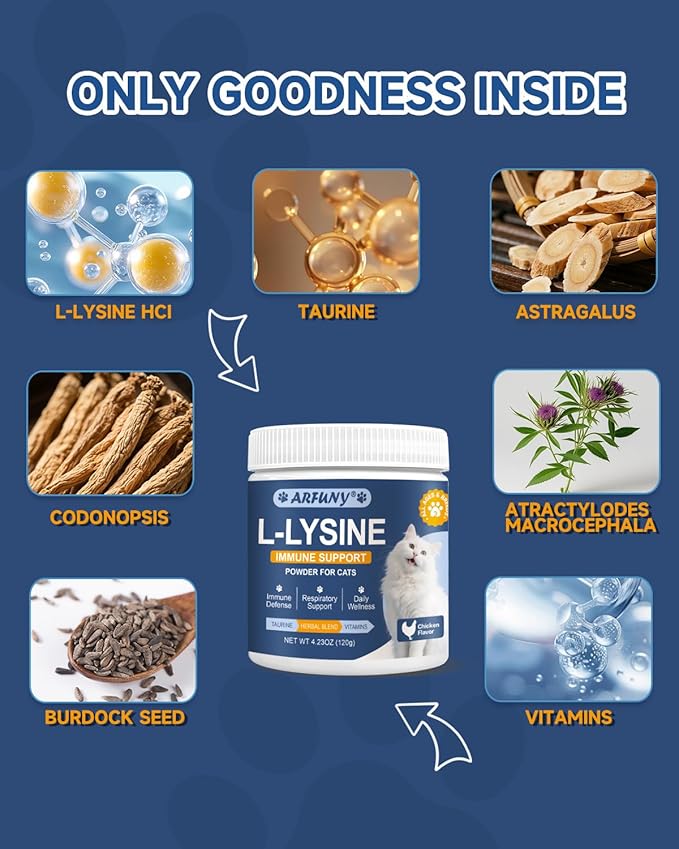 L-Lysine Supplement for Cats 60ML Lysine for Feline Respiratory Sneezing Runny Nose Eye Function &amp Cat Lysine Powder Support Immune System Respiratory Eye Health