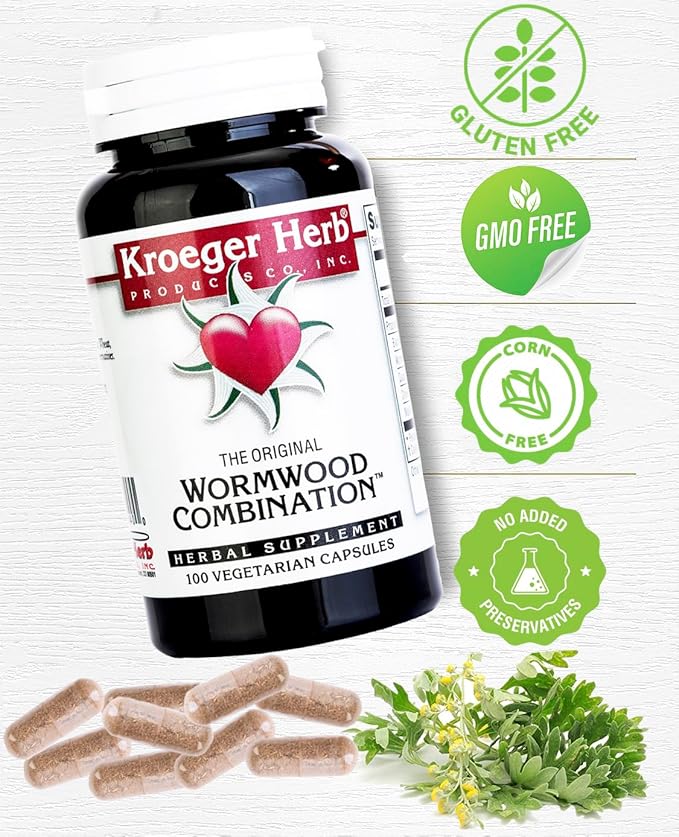 Kroeger Herb Wormwood Combination Vegetarian Capsules 100 Count - Pack of 2