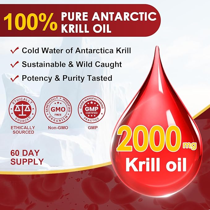 NATURE TARGET Krill Oil 2000 mg with Omega-3 EPA &amp DHA with Astaxanthin Supplement Choline - Supports Heart Brain Join Eye Health Non-GMO Gluten Free 120 Softgels (60 Servings)
