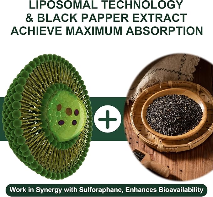 900MG Liposomal Sulforaphane Supplement Broccoli Extract Liver Supplement for Antioxidant Digestion Cellular Health 180 Capsules