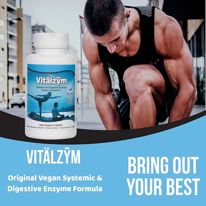 VITÄLZYM Digestive Enzymes for Gut Health | Proteolytic Systemic Multi Enzymes with Serrapeptase for Women and Men | Helps Increase Blood Flow and Maintain Digestive Health (90 Capsules)