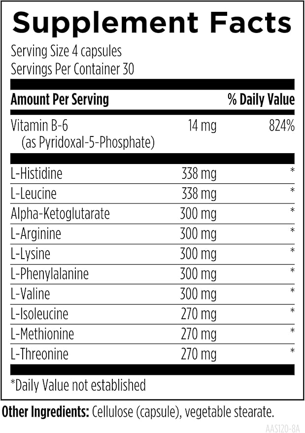 Designs for Health Amino Acid Synergy - Vegetarian Essential Amino Acids Supplement with BCAAs Alpha-Ketoglutarate Methionine + B6 (P-5-P) - Support for Athletes + Muscles (120 Capsules)