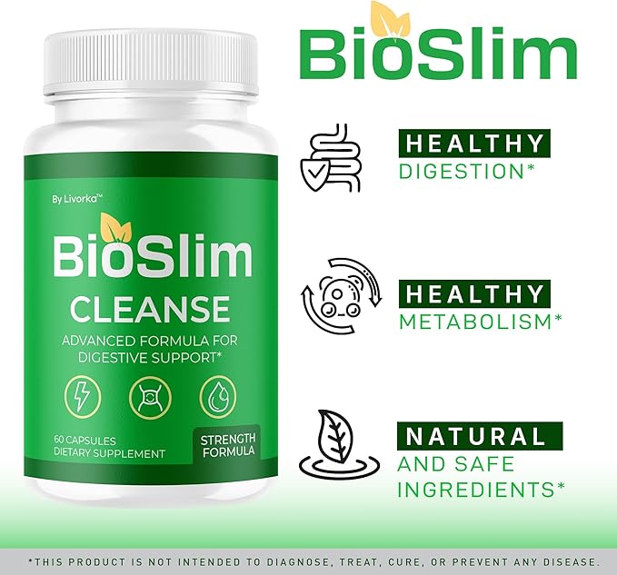 BioSlim Cleanse Capsules - Official Bio Slim Cleanse Loss Pills Supplement Advanced Premium Strength Formula BioSlim Cleanse Digestive Support Health &amp Wellness 60 Capsules for 1 Month