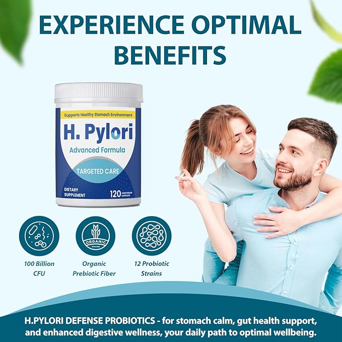 H. Pylori Capsules with 100 Billion CFU Mastic Gum Berberine Lactobacillus Reuteri Zinc Carnosine &amp Green Tea | for Stomach Comfort Gastritis Digestion Gut Microbiome &amp Gut Health | 120