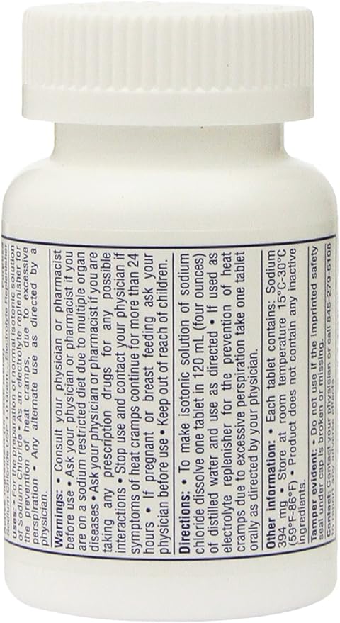 Sodium Chloride Tablets 1 Gm USP Normal Salt Tablets - 100 Tablets (Pack of 3)