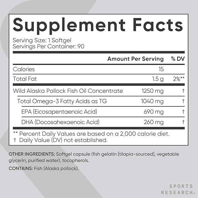 Sports Research® Cognitive Health Pack - Triple Strength Omega 3 Fish Oil EPA &amp DHA Fatty Acids from Wild Alaskan Pollock &amp Magtein Magnesium L-Threonate Supports Memory Focus Sleep &amp Mo