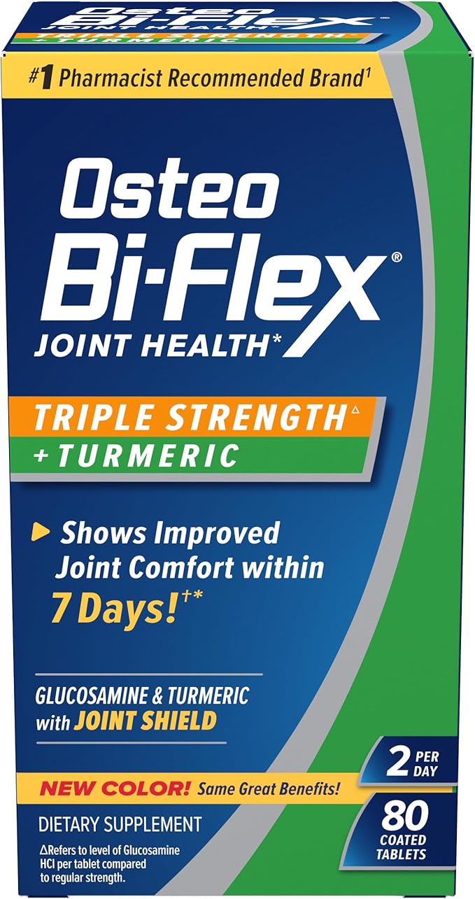 Osteo Bi-Flex Triple Strength Glucosamine Supplement with Turmeric Extract Improve Joint Function Antioxidant Power 80 Coated Tablets