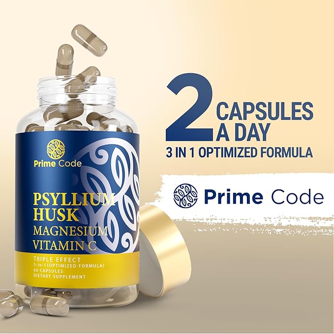 Prime Code CoQ10 250mg with Magnesium Glycinate and Vitamin E Psyllium Husk Capsules with Magnesium Citrate and Vitamin C