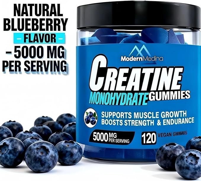 Creatine Monohydrate Gummies Blueberry Flavor Creatine Gummy with 5000mg per Serving 120 Count Vegan Dietary Supplement for Muscle Growth Strength Endurance