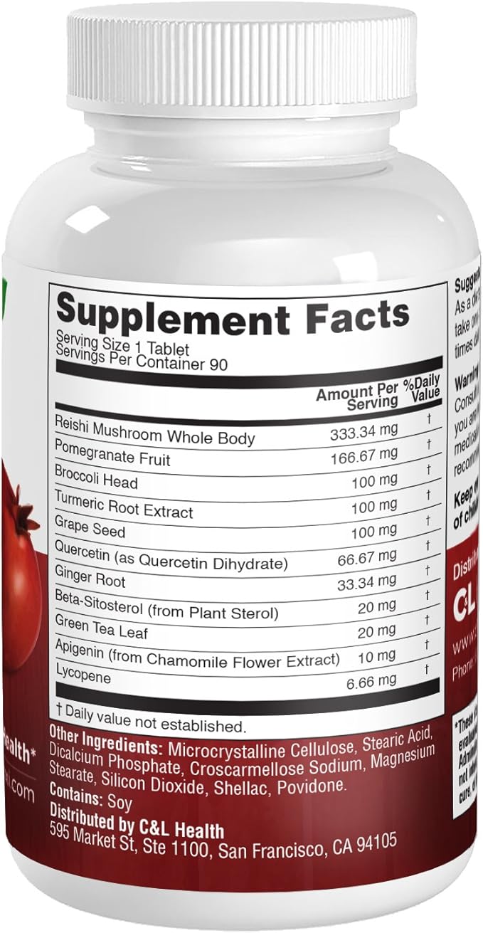 Prostate Health Supplement for Men – 11‑Ingredient Natural Blend with Green Tea Pomegranate Broccoli &amp Turmeric – Antioxidant Support for Prostate Wellness – 90‑Count Tablets