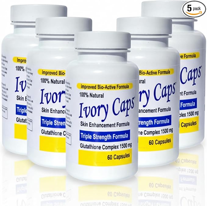 Ivory Caps Glutathione Complex 1500mg – Triple Strength Skin Enhancement Formula with Alpha Lipoic Acid &amp Milk Thistle – High Potency Glutathione Capsules – Vegan Non-GMO – 60 Capsules x 5 Bottle