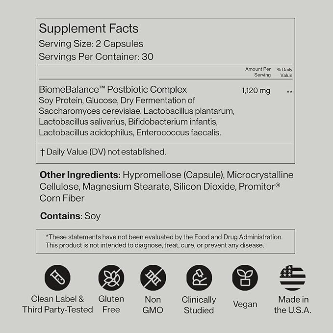 Postbiotics Gut Health Supplement – Bloating Relief Gut Health – Microbiome + Immune Support with BiomeBalance – 1000x More Active Ingredients Than Pre &amp Probiotics – 60 Capsules | SecondKind