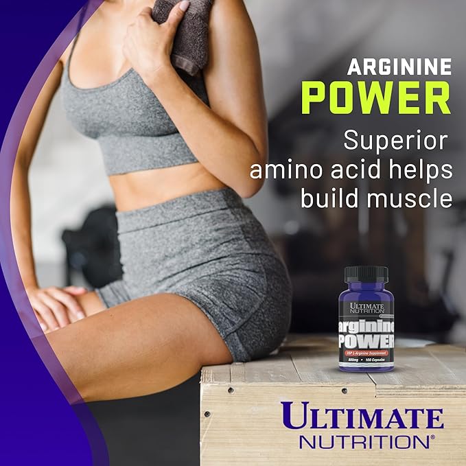 Ultimate Nutrition Arginine Power Supplement for Men &amp Women - Amino Acid Supplement with 800mg of L-Arginine for Nitric Oxide Production Bodybuilding Performance &amp Muscle Growth - 100 Capsu