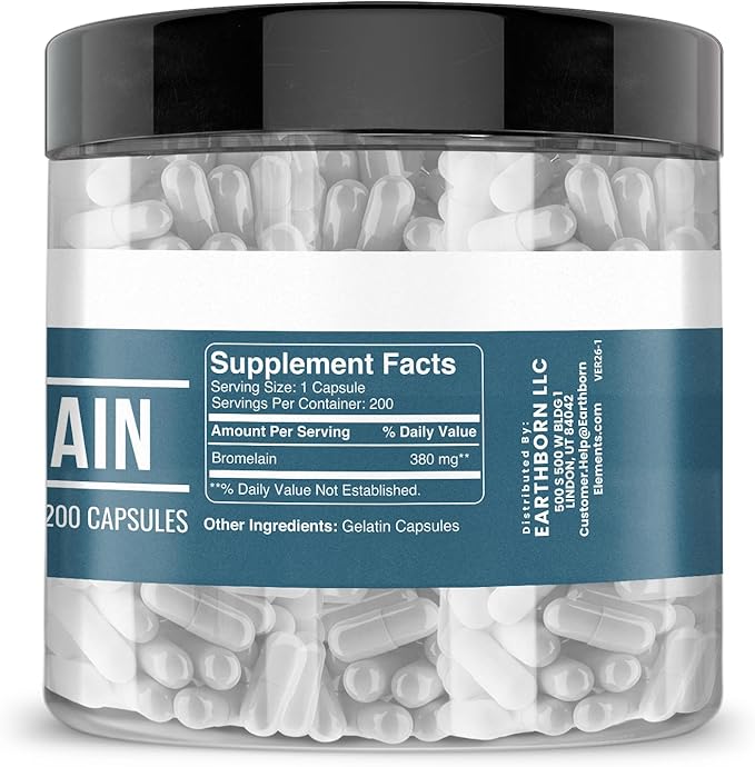 Earthborn Elements Bromelain 200 Capsules Pure &amp Undiluted No Additives