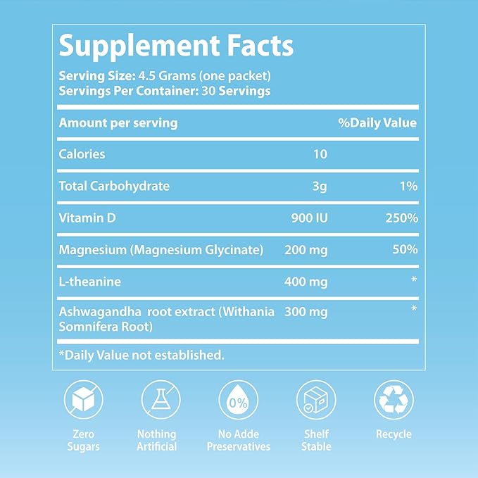 UltraCalm Super Cortisol Drink with Magnesium Glycinate Ashwagandha L-Theanine Vitamin D3 Magnesium Powder for Sleep &amp Stress Relief Raspberry Lemonade (30 Servings)