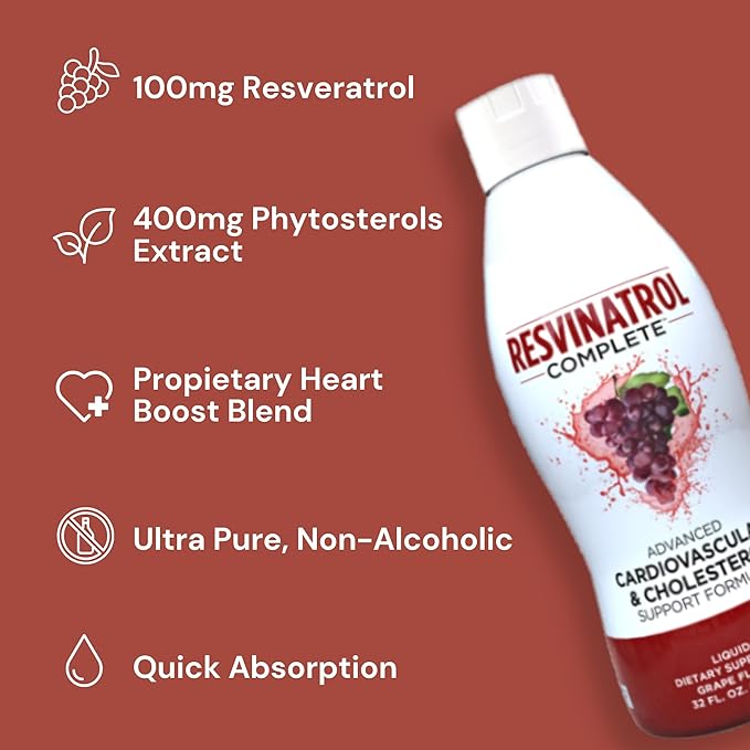 – 32 Fl. Oz. Liquid Resveratrol Supplement Promotes Healthy Aging Heart Health &amp Energy Levels – Advanced Liquid Cardiovascular &amp Cholesterol Support Formula