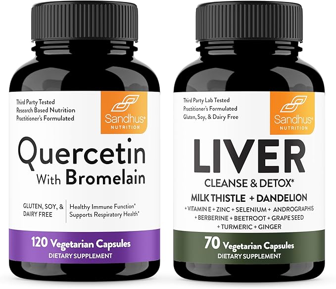 Sandhu's Quercetin with Bromelain (120 Count) &amp Liver Renew Cleanse Detox (70 Count) | Supports Immune Respiratory Liver &amp Digestive Health