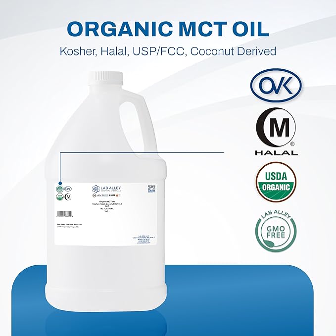 Lab Alley MCT Oil USDA Organic Coconut Kosher Certified Halal Non-GMO - 1 Gallon