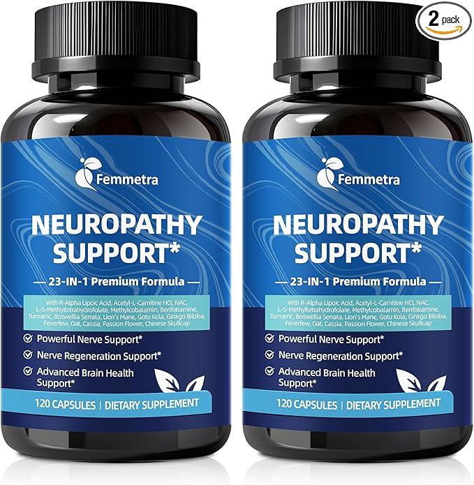 Nerve &amp Peripheral Neuropathy Support Supplement with 1200mg R-Alpha Lipoic Acid L-Carnitine Vitamin B12 B1 B6 D3 E Folate Lions Mane NAC Magnesium Turmeric - Liver Detox Antioxidant &amp Mental