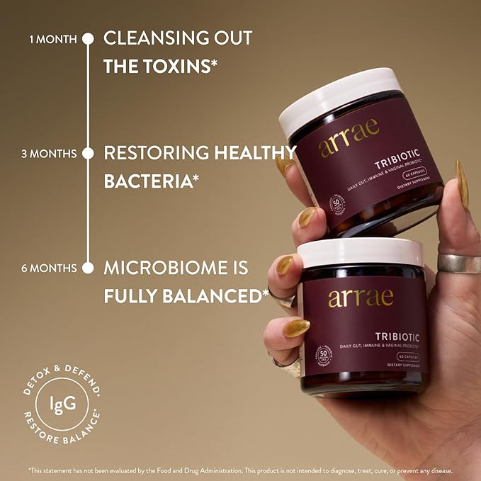 Arrae Tribiotic Probiotics for Women Support for Vaginal pH Balance Gut Immune and Feminine Health Prebiotics Probiotics Postbiotics 30 Count