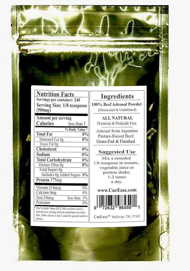 Argentine Beef Adrenal Powder Grass Fed &amp Finished 4.2 Ounce
