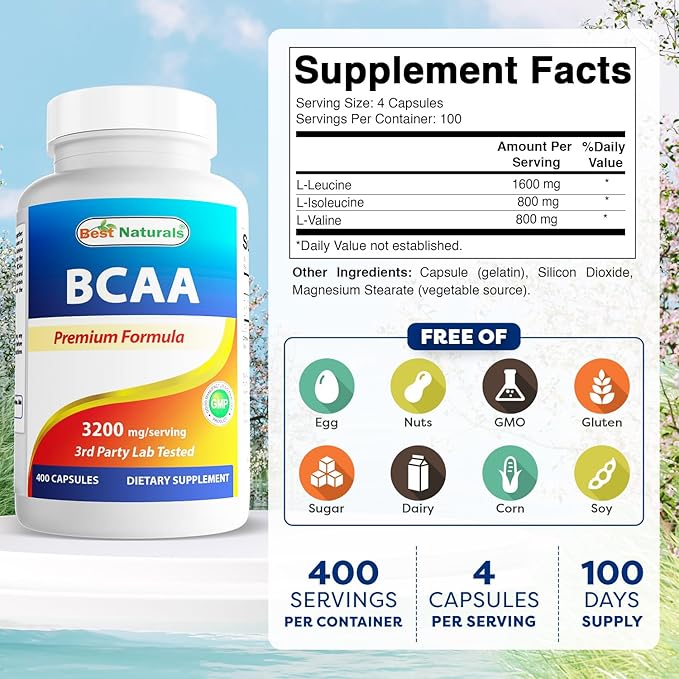 Best Naturals BCAA 3200 mg per Servings 400 Capsules (Pack of 2)