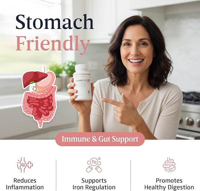 Supplement 300mg – 95%+ Pure Bovine Capsules – Delayed Release for Immune Support Gut Health &amp Iron Metabolism – 60 Count
