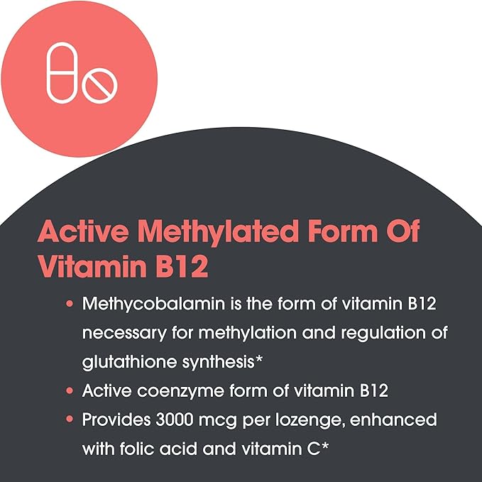 Allergy Research Group B12 Methylcobalamin Supplement - Vitamin B12 and Folate with 400mcg Folic Acid Pure Vegetarian Lozenges - 50 Count