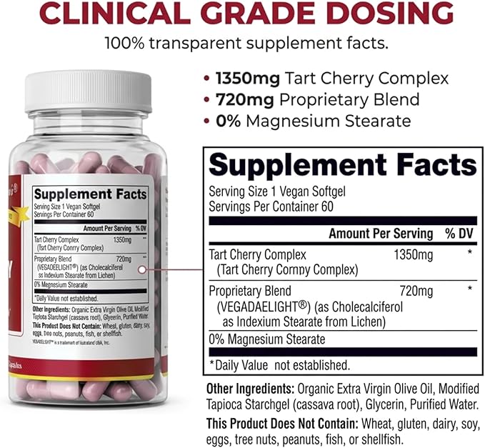 Bernard Jensen's Products Tart Cherry Uric Acid Formula 60 Tapioca Capsules - Traditional Kidney Support Supplement for Joint Mobility Muscle Recovery &amp Healthy Sleep Cycles - Vegan &amp Non-GM
