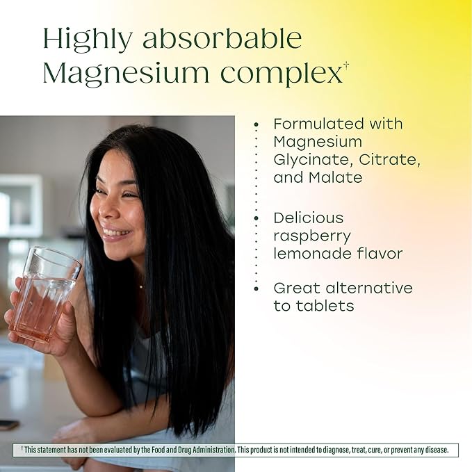 Megafood Relax + Calm Magnesium Powder - Highly Absorbable Magnesium Glycinate Magnesium Citrate &amp Magnesium Malate - Without 9 Food Allergens - Raspberry Lemonade Flavor - 7.05 Oz (50 Servings)