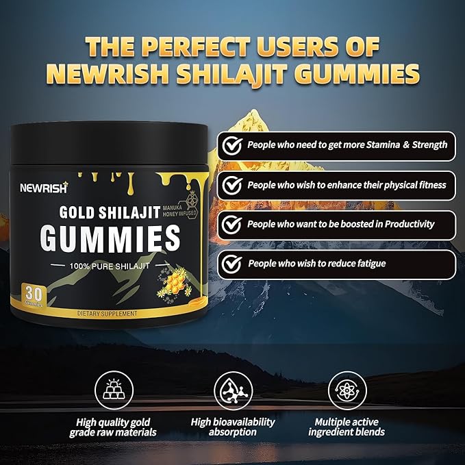 Shilajit Gummies Manuka Honey Lemon Flavor Himalayan shilajit No Added Sugar Ashwagandha Gokshura| Fulvic Acid &amp 85+ Trace Minerals for Men Women I Non-GMO 100% Natural &amp Organic I 30 Gummy
