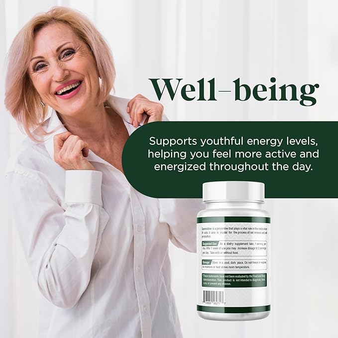 Probase Nutrition Spermidine (10mg of 99% Spermidine 3HCL - Third Party Tested) 120 Capsules - 100x More Potent Than Wheat Germ Extract Telomere Health and Aging 120-Day Supply - As efficient as NMN