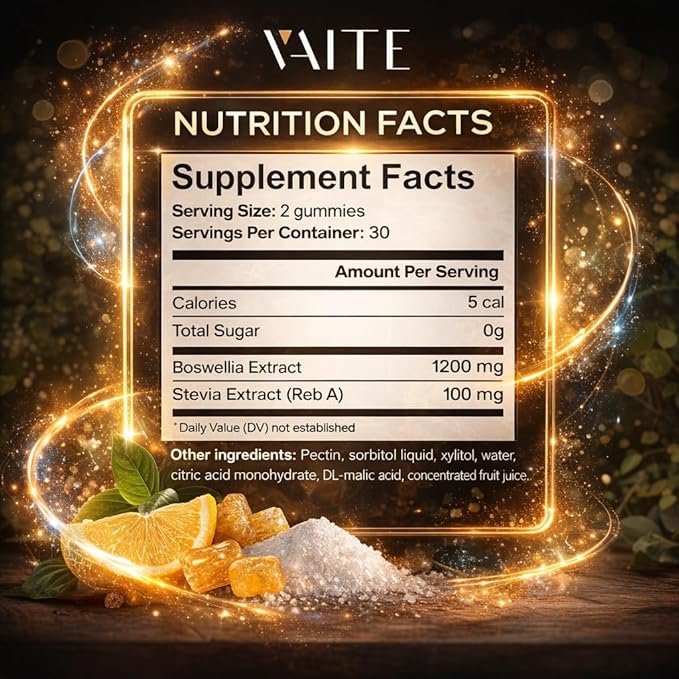 VAITE Boswellia Serrata Gummies 1200mg - Indian Frankincense Extract with Boswellic Acid Plant-Based Supplement Joint Support Health Formula Non-GMO Gluten-Free Sugar-Free 60 Chewables