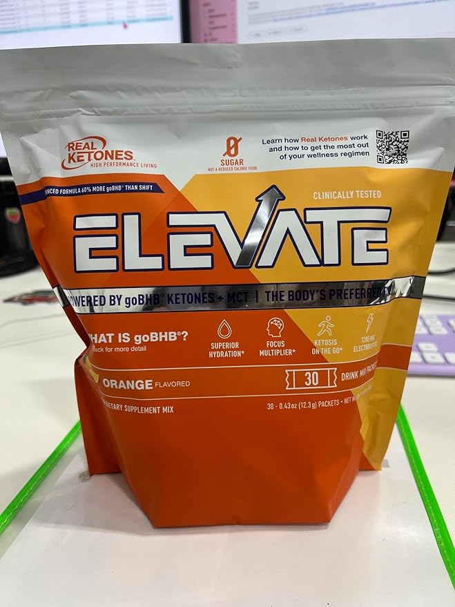 Real Ketones MCT &amp BHB Exogenous Ketones Drink Mix Packets Elevate Keto Electrolytes Powder Packets No Sugar with 4 Main Electrolytes Plus Hydrating Proprietary Keto BHB - 30 Pack Orange