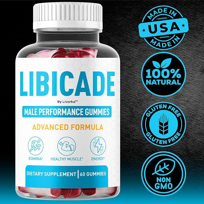 Libicade Gummies - Official Libicade Premium Supplement Gummy for Men - Maximum Strength All Natural Drive Advanced Formula Daily Support Overall Health &amp Wellness 60 Gummies for 1 Month