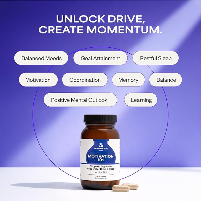 Motivation 101 by Dave Asprey | Targeted Dopamine Support for Drive + Mood | Supports Focus Memory Learning Balanced Moods and Positive Mental Outlook | 30 Day Supply