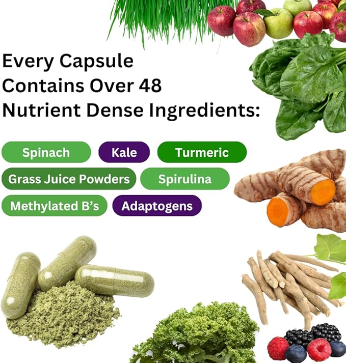 Paradise Herbs Earth's Blend Once Daily Multivitamin with Iron 48 Organic Superfoods Probiotics Antioxidants Vitamins A B12 C D K2 120 Capsules
