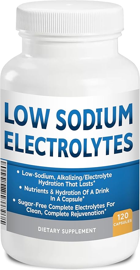 Low Sodium Electrolytes Only 23mg Serving 120 Servings Almost No Sodium Electrolyte Supplement Sugar Free Fast Hydration Potassium Magnesium Zinc C &amp More Kidney Friendly Low Sodium Electrolyt