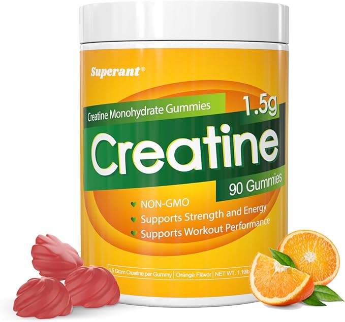 SUPERANT Creatine Monohydrate Gummies for Men &amp Women 1.5g of Creatine per Gummy Boost Focus Strength and Endurance Vegan Gluten-Free Non-GMO 90 Gummies