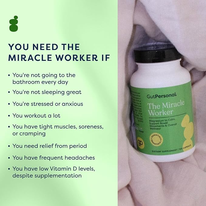 The Miracle Worker Magnesium Capsule Supplement: Reduce Stress and Improve Sleep Quality and Regularity While Easing Muscle Cramps Capsules 60 Servings 120 ct