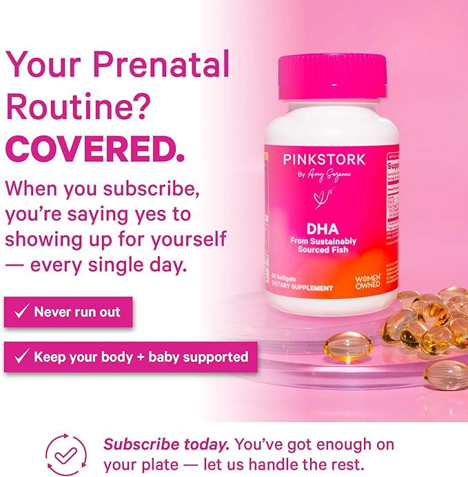 Pink Stork Omega-3 DHA - 540 mg Fish Oil Supplements with DHA and EPA Prenatal and Postpartum Essentials for Cognitive Health + Fetal Development - 60 Softgels - Packaging May Vary