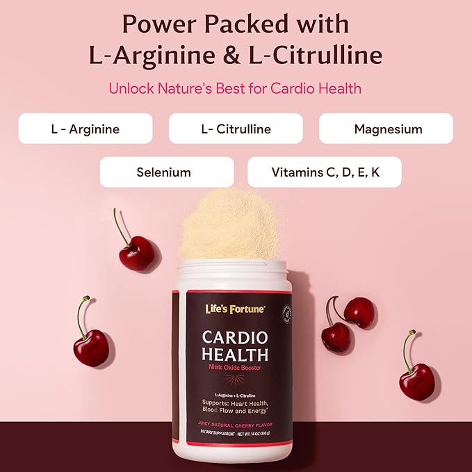 Life's Fortune 5000mg L- Arginine Supplement Powder &amp 1000mg L-Citrulline High Potency Nitric Oxide Health Booster Endurance Workout Performance Cherry Flavor (30 Servings)