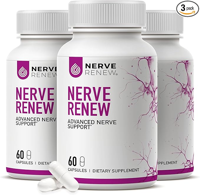 NERVE RENEW Advanced Nerve Support Supplement - 300mg Stabilized R-Alpha Lipoic Acid Vitamin B Complex Benfotiamine Herbs for Fast-Acting Support - 3 Pack