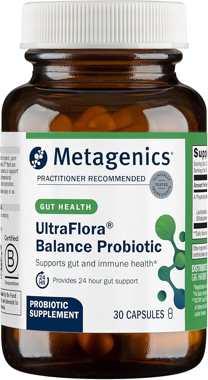 Metagenics UltraFlora Balance Probiotic - Shelf-Stable Daily Gut Health Supplement for Digestive &amp Immune Support* - Non-GMO &amp Gluten-Free - 30 Capsules